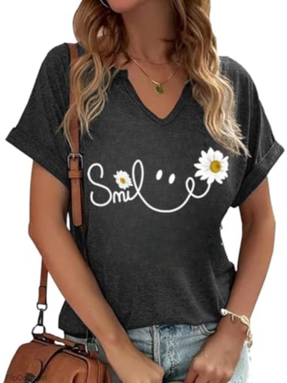 Womens V Neck Floral Graphic Tee Boho Cottagecore Short Sleeve T Shirt